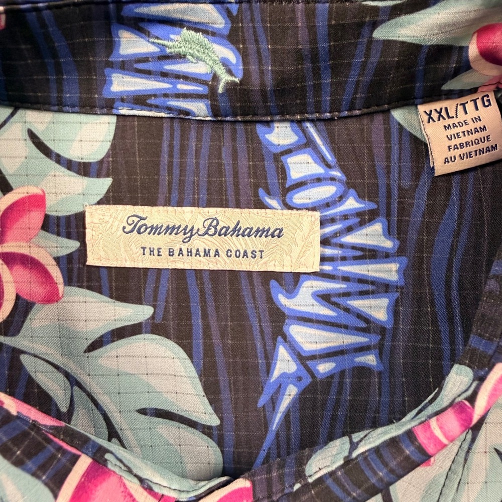 Tommy Bahama Mens XXL The Bahama Coast Tropical Marlin Floral Shirt Navy Blue - Picture 3 of 8